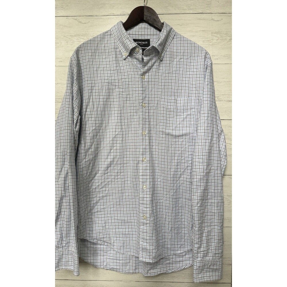 Bonobos Stretch Slim Fit Plaid Button Down Long Sleeve Shirt - Men's Lg